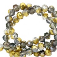 Faceted glass beads 4x3mm disc Crystal half dorado gold metallic